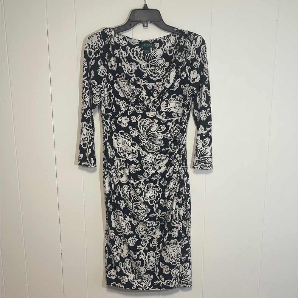 Ralph Lauren Black and White Floral Long Sleeve Dress new size 4